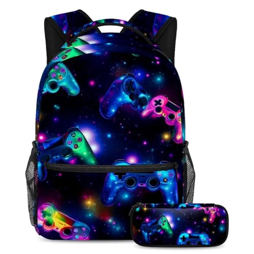 Sac à dos manette de jeu pour école et voyage avec trousse assortie - Lot de 2
