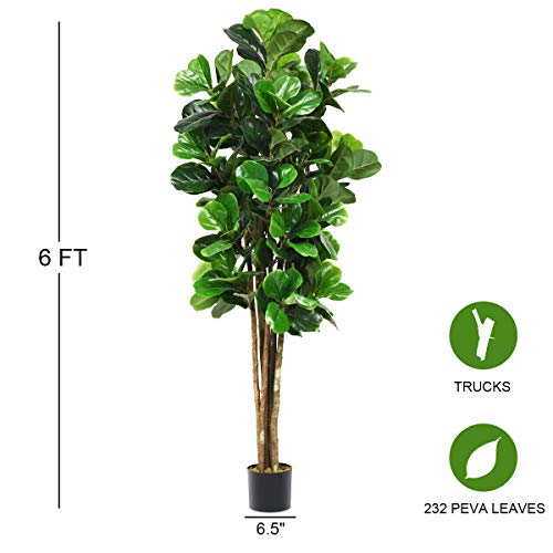 Aurcs Artificial Fiddle Leaf Fig Tree, Nearly Natural Greenery Plant With 232 Leaves, Multiple Trunks, Potted Fake Ficus Lyrata Tree For Home, Office, Store, Indoor Outdoor Decoration (6Ft) #TOP1