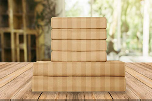 Elegant Comfort Luxury Soft Bed Sheets Dobby Stripe 1500 Premium Hotel Quality Microfiber Softness Wrinkle and Fade Resistant (6-Piece) Bedding Set, California King, Medallion Gold
