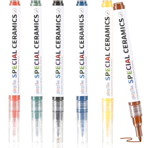 gisgfim 6 Pcs Underglaze Colored Pen Sets for Ceramics Underglaze Markers Paint Pens for Porcelain Pottery Glaze Diy Decorating Accessories Supplies