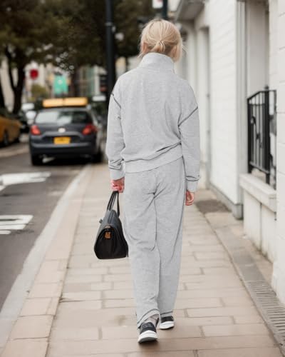 JiAmy Conjunto de 2 peças de moletom casual de lapela com meio zíper e calça de perna larga para men