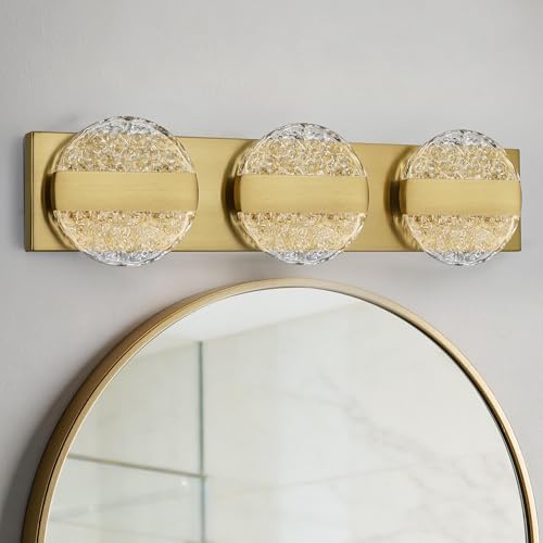 Ditoon Luxury Brushed Gold Bathroom Vanity Light with High CRI 90+ LED for True Colors, 15W 6000K Cool White Modern Bathroom Lights Fixture Over Mirror for Makeup & Shaving