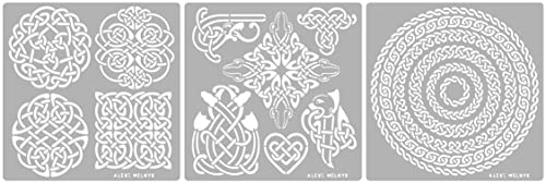 Aleks Melnyk No.39 Metal Journal Stencils, Celtic Knot, Round and Dragon, Stainless Steel Irish Stencils Kit 3 PCS, Templates Tool for Wood Burning, Engraving, Scandinavian, Viking Symbols, Crafting