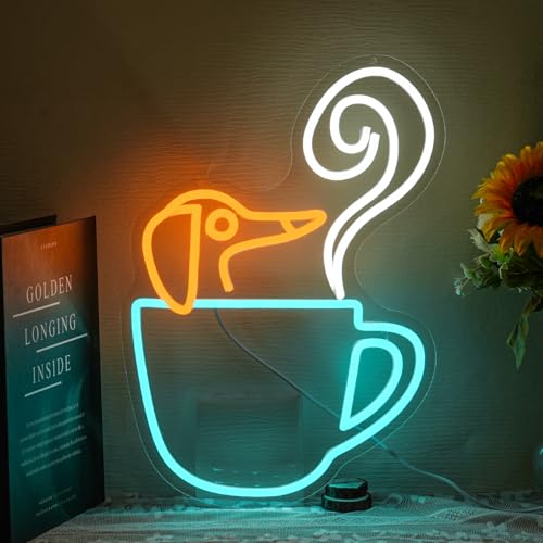 Image of Coffee Dachshund Neon Sign for Wall Decor Cafe Neon Light Dachshund Led Neon Sign colorful Led Neon Light for Coffee Shop Milk Tea Shop Tea Room Bedroom Mall Decor