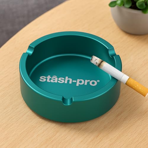 Image of Stash-Pro Metal Ashtray - Teal Finish with 3 Grooves | Heavy-Duty Steel | Indoor & Outdoor Use | Windproof, Heat Resistant & Rust-Free