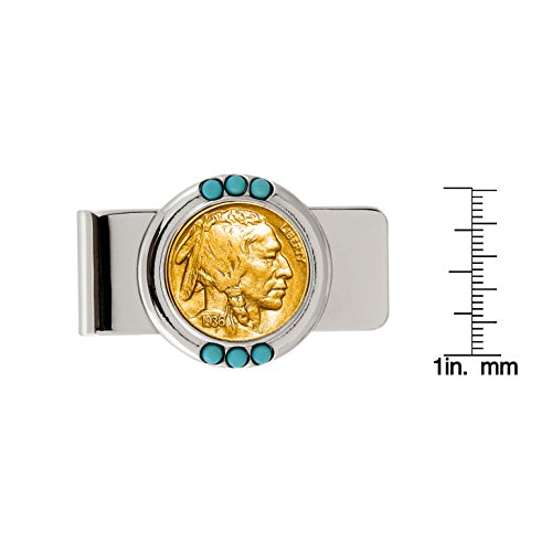 American Coin Treasures U.S. Coin Money Clip - Buffalo Nickel Layered in Pure 24k Gold | Brass Moneyclip Layered in Silver-Tone Rhodium | Turquoise Stones | Holds Currency, Credit Cards, Cash2