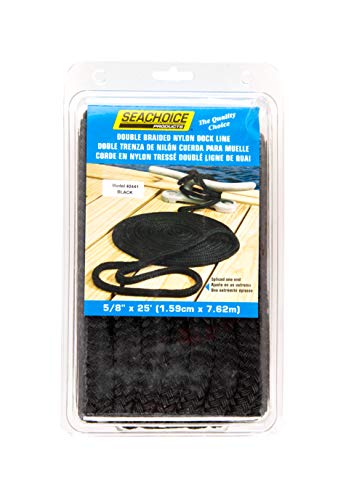 Seachoice Double-Braid Nylon Dock Line 5/8" X 25' 40441 Black #TOP4