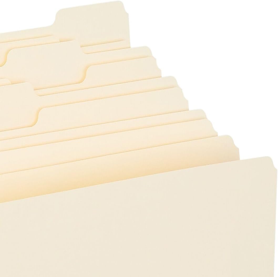 Staples 5‑Tab Manila File Folders, Legal Size, Assorted Tab Positions, Durable Paper Stock, 100/Box