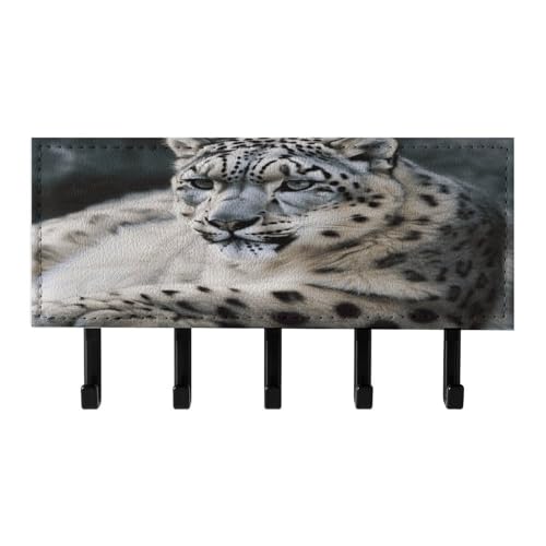 Cuelga llaves de pared con diseño de leopardo nieve y bandeja de metal 7