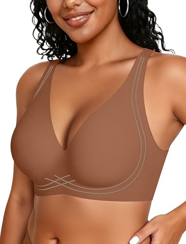 Image of OEAK Womens Comfortable Jelly Bras Deep V Bra No Underwire Seamless Full Coverage Bralettes Raceback Tshirt Supportive Bras