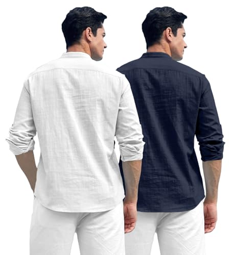 Image of Zombom Combo of Men's Solid Cotton Polyester Blend Full Sleeve Straight Kurta Shirt (Pack of 2)