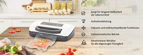 ETA Vakuumierer und Folienschweißgerät Caza- 110W, Absaugstärke 0,8 Bar, 5x Beutel 22x30 cm und 5x Beutel 22x35 cm – Bild 3