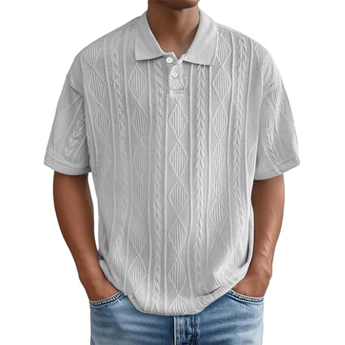 Polo vintage boutonné en tricot texturé haut de gamme