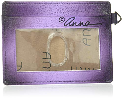 Image of Anna by Anuschka Women's Hand Painted Genuine Leather Credit Card Case - Precious Peonies-Eggplant