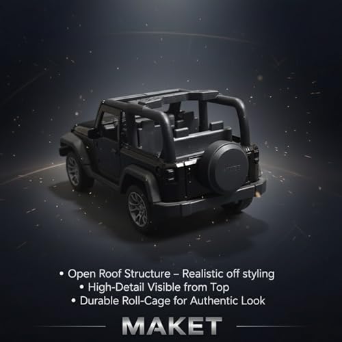 Image of MAKET Mahindra Thar 4x4 Toy Car - 1:32 Scale Die-Cast Metal SUV Model | Collectible Jeep Toy with Pull Back Action, Openable Doors & Rubber Tyres | Kids & Car Lovers (Black & Red Combo)