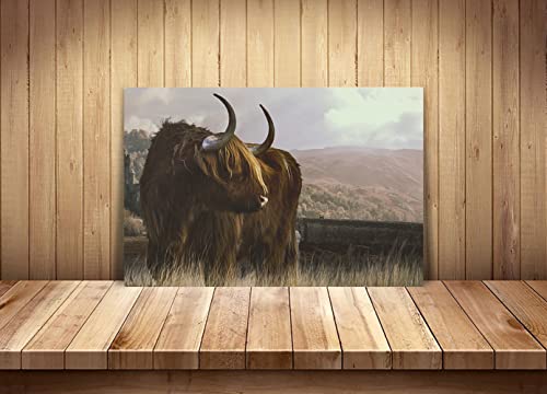 Scenery Wall Art Rustic Landscape Oil Painting River Buffalo Canvas Printed Poster Decoration Picture Sky Background Wall Art Indoor Decorative Poster With Framed Ready To Hang - 24 "H X 36 "W #TOP1