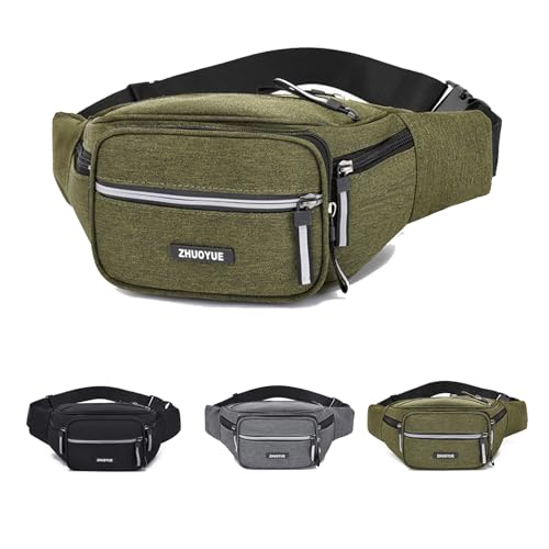 Risipu Bum Bag Fanny Pack with 6 Pockets Bumbags for Men Women, Lightweight Large Capacity Waist Bag Adjustable Belt for Dog Walking Running Hiking Camping Cycling (Green)