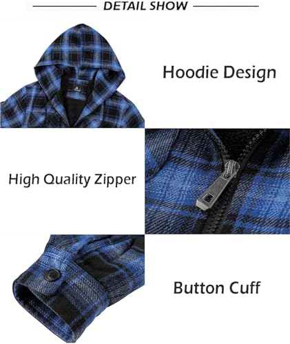 Image of SCODI Mens Flannel Hooded Jacket Fleece Sherpa Lined Zip Up Plaid Hoodies | Machine Wash, Outdoor Activities, Office, Casual, Warm Thick Shirt Jackets, Winter Coat, Heavyweight Sweatshirt, 4 Pockets
