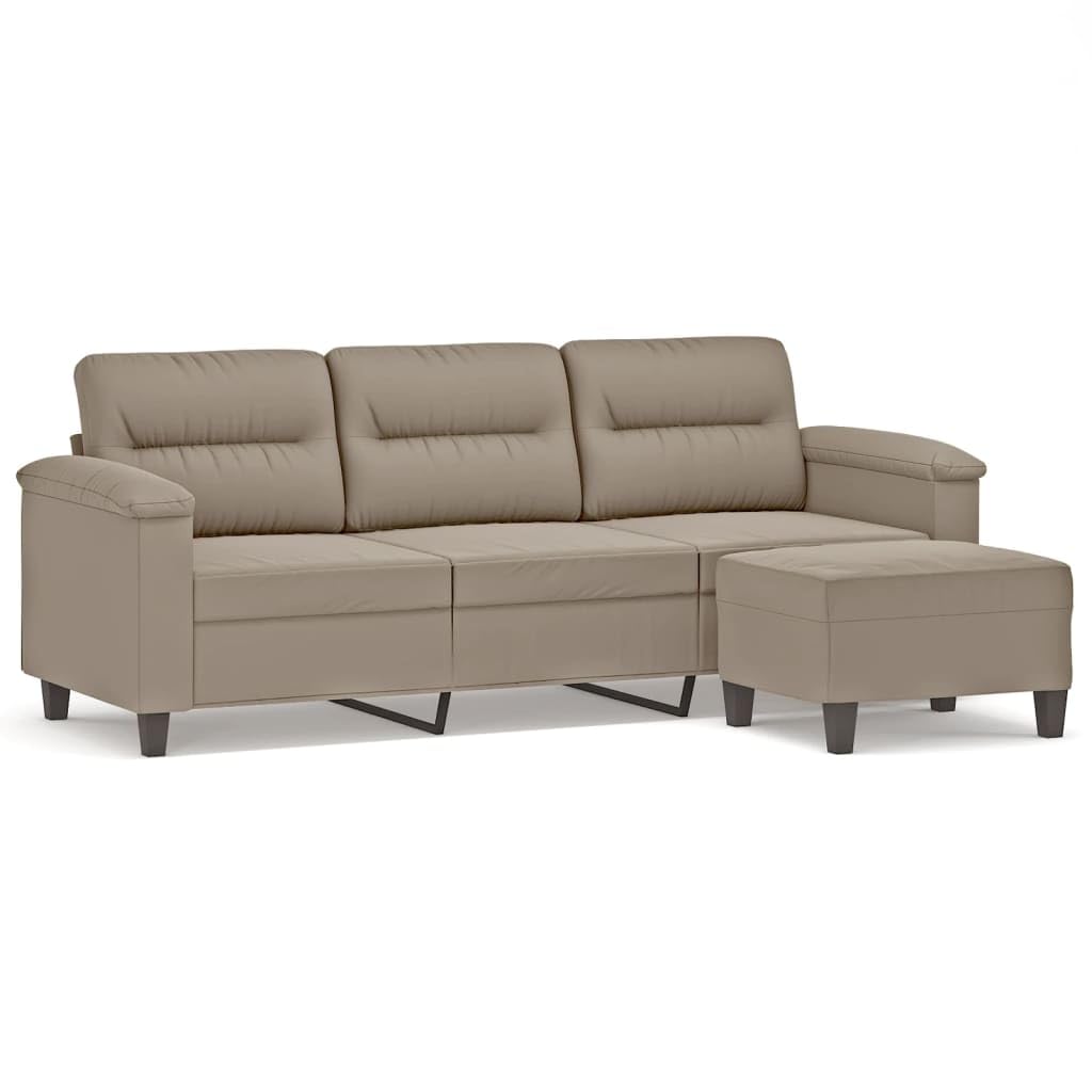 3-osobowa sofa z taboretem, kolor taupe, szerokość siedziska 180 cm, tkanina z mikrofibry, wytrzymały metalowy stelaż, wygodna do salonu