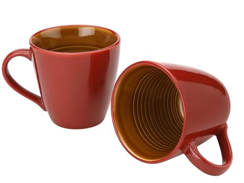 Image of Bodhi House Handcrafted Ceramic Coffee Mug Set of 2 Pieces (350 Ml), Stoneware Tea Cup, Microwave Safe Large Milk Mug, Glossy Finish, Ideal for Daily use, Casual Gatherings and Gifting, Burgundy