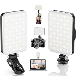 2-Pack 60 LED Selfie Light Portable Clip for Phone Fill Light Rechargeable 2200mAh Clip on Light, CRI 97+, 3 Light Modes Camera Lighting for Phone, iPhone, Webcam, TikTok, Photo, Makeup