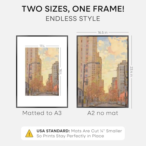 Image of Homeforia A2 Picture Frame Black, High End Metal 16.5 x 23.5 inch Poster Frames with Mat 11.7 x 16.5 for Photo, A2 Size Frames Matted to A3 Print, 16.5 by 23.4 Hanging Frames, Tempered Glass, Set of 1