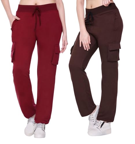 Image of White Moon Women's 4 Pocket Cargo Joggers for Gym - Comfortable Track Pants for Women, Cotton Jogger Combo Pack of 2, Ideal Track Pants for Women, Cargo Joggers for Everyday Wear