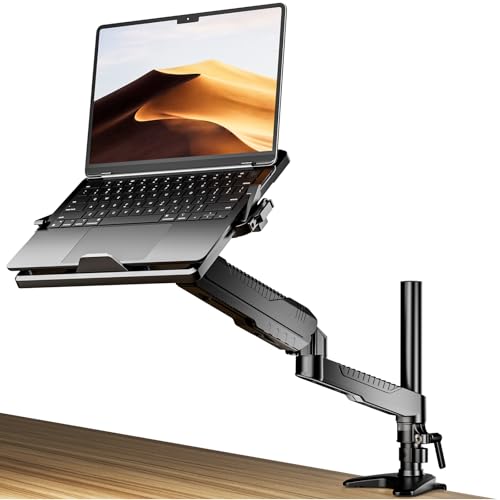 Klearlook 2in1 Laptop Stand - Full Motion Monitor Mount with Adjustable Tray & Extension Arm, VESA Plate 75x75/100x100mm, Clamp & Grommet Mounting