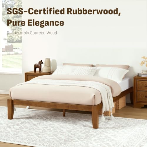 Image of Softa Mikor Queen Japanese Joinery Bed Frame, Solid Rubberwood, 1500 Lbs Heavy Duty Slats Support, SGS Certified, 15-Min No-Tool Assembly, Noise-Free, Under-Bed Storage, No Box Spring Needed