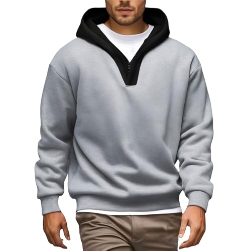 Hoodies Men Patchwork Pullover Casual V Neck Shirt Long Sleeve Men's Fashion Hooded Sweatshirt Trendy Tops
