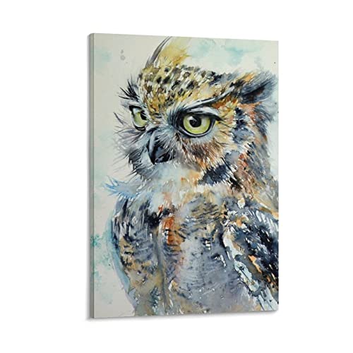 Tomart Vintage Art Poster Painting Watercolor Owl Painting Golden Big Eyes Golden Gray Feathers Home Decor Canvas Painting Wall Art Poster For Bedroom Living Room Decor 24X36Inch(60X90Cm) Frame-Style #TOP9