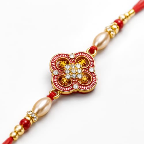Image of Fairus Rakhi Set for Brother with Roli Chawal and Greeting Card | Traditional Bracelet for Rakshabandhan | Unique Combo Gift for Bhai