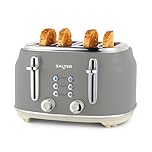 Salter EK5739GRY Retro 4-Slice Toaster – 6 Browning Levels, Wide Slots, Defrost, Reheat, Cancel Function, Removable Crumb Tray, Extra Thick Bread/Bagels, High-Lift Eject, Self-Centring, 1630W, Grey