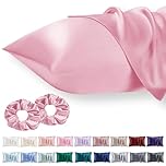 Vielit 2 Pack Satin Pillowcase for Hair and Skin Cooling,Soft as Silk Pillowcase for Hair and Skin,Easier Care than Silk Pillow Case Pink 50x75cm Gifts for Women Envelope & 2 Scrunchies