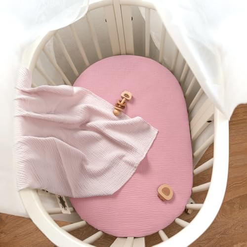 Image of lulumoon Baby Muslin Bassinet Sheets: Cotton Bassinet Sheets Neutral for Boys and Girls - Fitted for Oval Rectangle or Hourglass