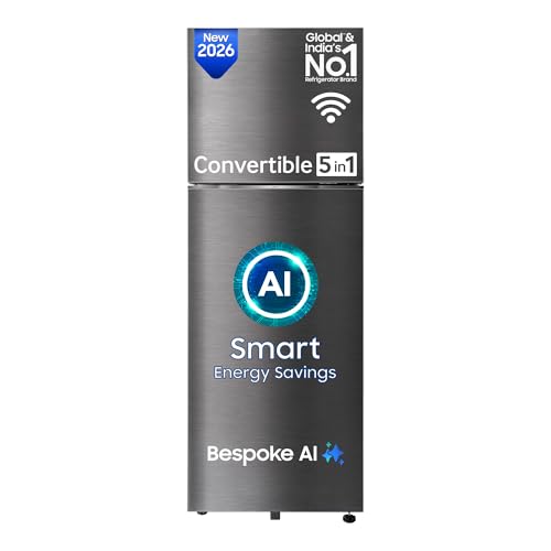 Samsung 467 L, 3 Star, Convertible 5-in-1, Digital Inverter, Frost Free Double Door, Bespoke AI WiFi Refrigerator (RT80H51C3KHL, Luxe Black, 2026 Mode