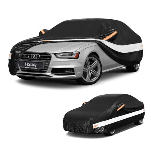 Image of 10 Layers Sedan Car Cover Custom Fit for Audi A4 /S4 (1994-2026), Waterproof All Weather for Automobiles, Outdoor Full Cover Sun Dust Rain Protection with Cotton. Black