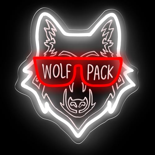 Image of Wolf Pack Family Neon Sign, Wild Animal Birthday Gift, Family Reunion LED Light, Animal Lover Decor, Wolf Lovers Gift, 14.4 inchx13 inch, White+Red