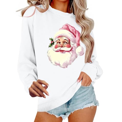 Suéteres de Navidad para mujer, diseño de Papá Noel, árbol de Navidad, con lazo, sudaderas de Navidad divertidas para mujer, camisetas de manga larga con cuello redondo para salir, 01 Blanco, XXL