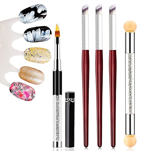 SILPECWEE 5 x Ombre Nagelpinsel-Set Acryl Nagelpinsel Farbverlauf Pinsel Doppelkopf Nail Art Schwämme Stift Nail Art Werkzeuge Maniküre Zubehör Cover