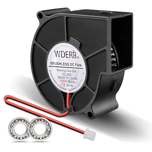 WDERAIR Small 24V Squirrel Cage Blower Fan Dual Ball Bearing High Performance Cooler 75mm x 30mm 2Pin