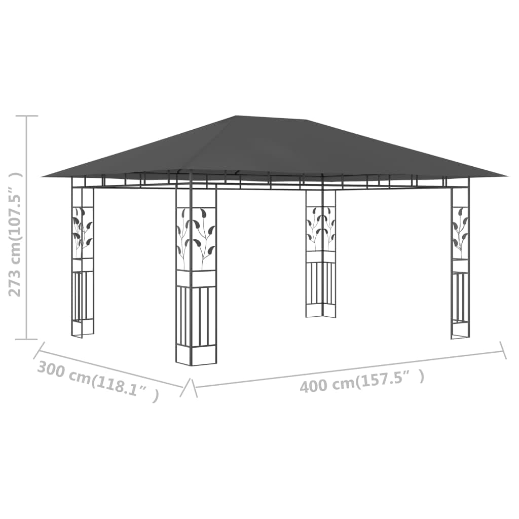 Gazebo con zanzariera, 4 x 3 x 2,73 m, antracite, 180 g/m², gazebo da giardino con robusto telaio in metallo e tettuccio parasole in tessuto, montaggio rapido per attività all'aperto