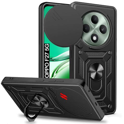 Image of AESTMO Tough Armor Oppo F27 5G Bumper Back Case Cover | Ring Holder & Sliding Camera Shield Cover | 360 Degree Protection Back Case Cover for Oppo F27 5G (Black)