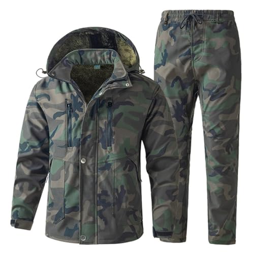 DUWEIKE Traje Táctico De Dos Piezas para Hombre, Chaqueta Polar Y Pantalón Cargo Táctico, Chándal para Esquí Al Aire Libre,Verde,S