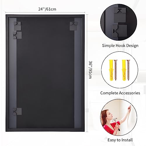 Koonmi Black Mirrors for Wall, 24x36 Inch Bathroom Mirror, Rectangular Wall Mirror for Living Room Bedroom Bathroom, Hangs Horizontally or Vertically