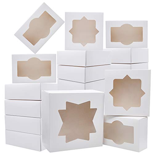 JOYIN 20 PCS 3-Sizes White Cardboard Bakery Cookie Boxes Set with Window Auto-Popup for Christmas Cupcakes, Cookies, Brownies, Donuts, Truffles Gift-Giving