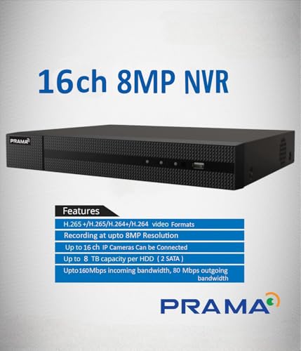 Image of PRAMA PT-NR2A16-Q2 16 Channel 8MP Network Video Recorder with H.265+ Compression, 2 SATA Interface Supporting HDD up to 8TB Per Drive, 4K HDMI & VGA Dual Output, Gigabit Network.