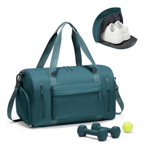 Image of Gym Bag for Women,Travel Duffel Bag with Shoes Compartment Personal Item Carry On Overnight Bag for Mens Weekender Bag Training Handbag Sports Gym Tote Bag Yoga Bag Peacock Blue