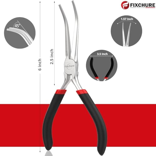 Image of 6 inch Long Needle Nose Pliers Bent 45 - Mini Jewelry Plier for Wire Wrapping, Handmade Craft, Non-Serrated with insulated Comfort Grip