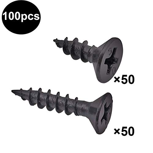 Smseace CAM4-12/20MM-100P 100Pcs Black Flat Head Phillips Tapping Screws Drywall Nail Wood Screw #8 X 1/2" thumb #1
